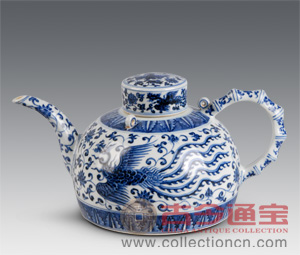 古今通寶:明、永樂青花穿鳳三系竹節(jié)把壺