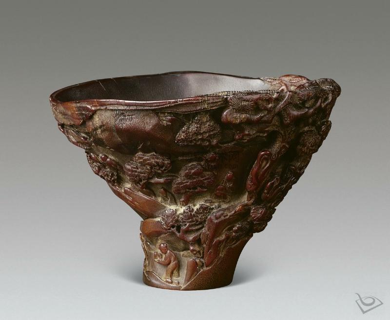 清 犀角雕高士雅集紋杯