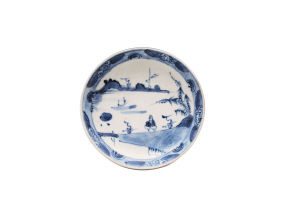 康熙青花旅行景觀圖小盤