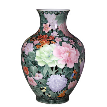 百花尊 鄒艷常釉下五彩工筆汾水滿花工藝作品 百花齊放